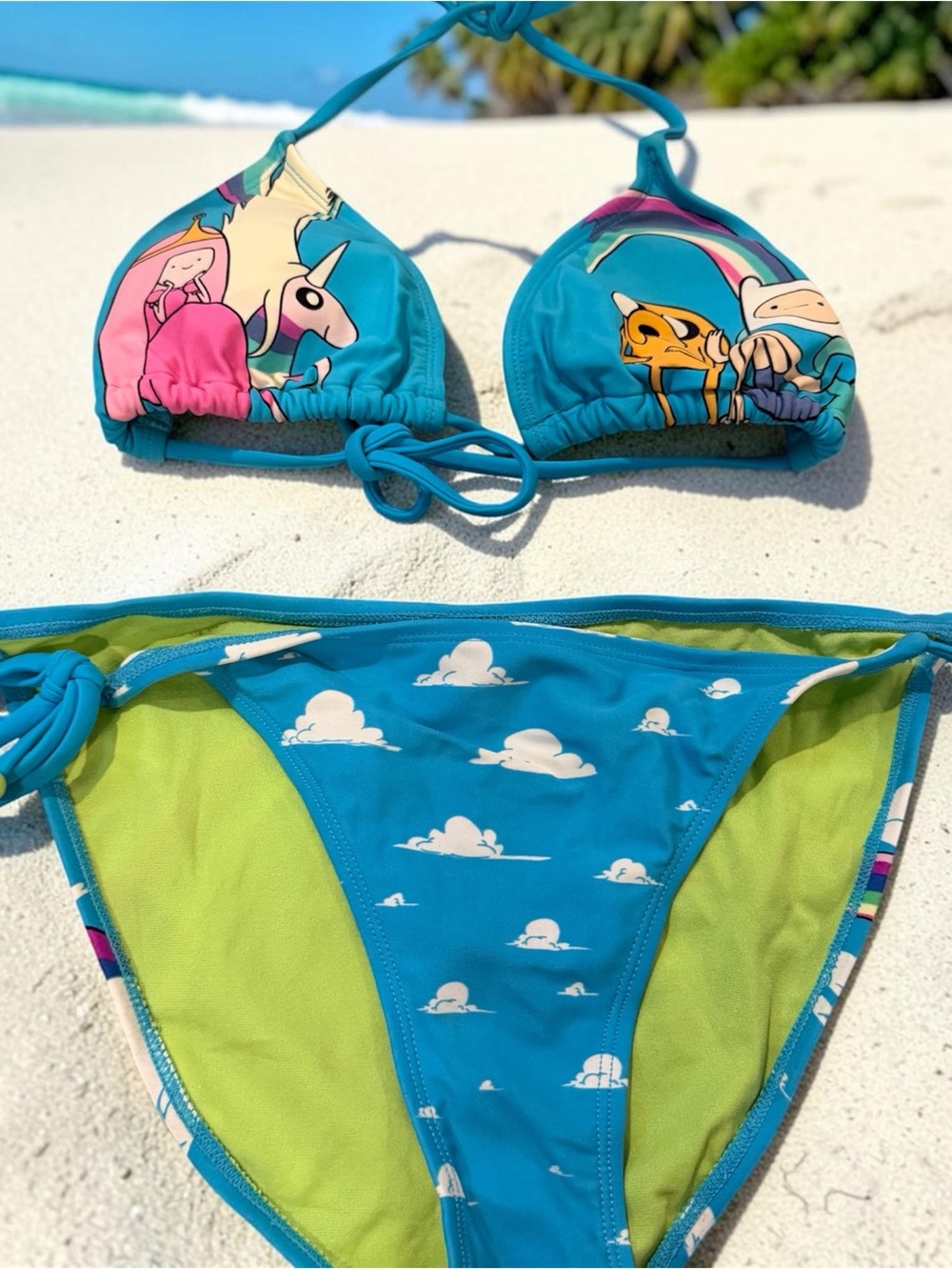 Hot Topic Teal & Lime Adventure Time Triangle Bikini
